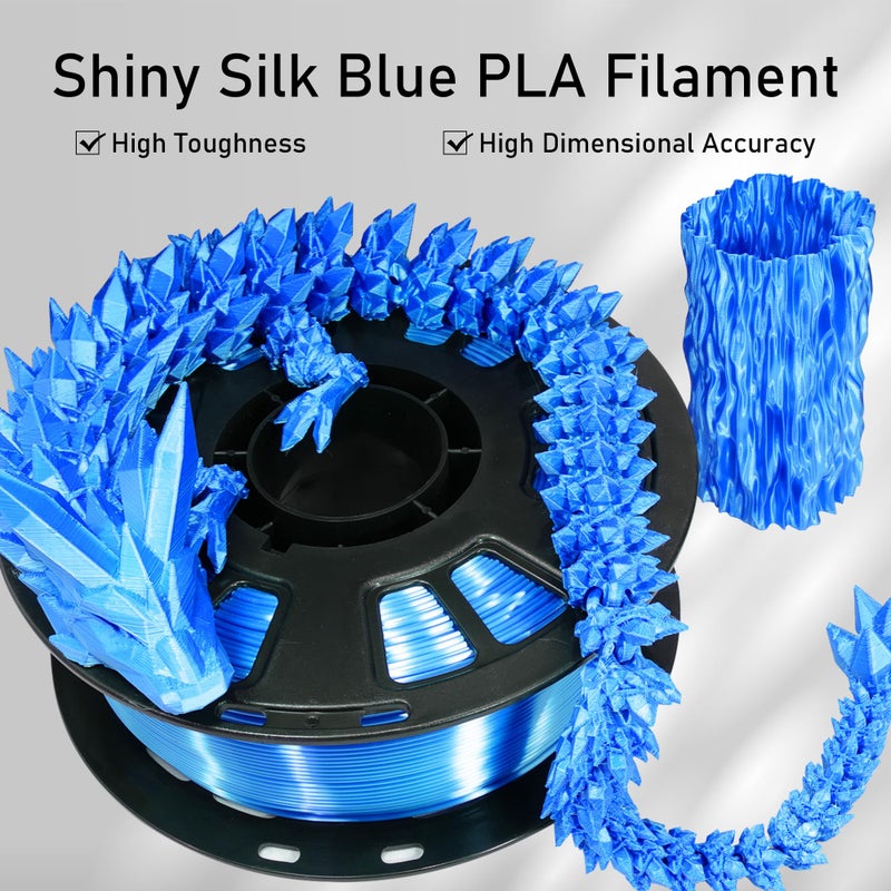 DO3D Silk Blue PLA Satin Shiny 3D Printer Filament, 1.75mm Diameter 1kg Spool 2.2lbs for FDM 3D Printers - Image 2